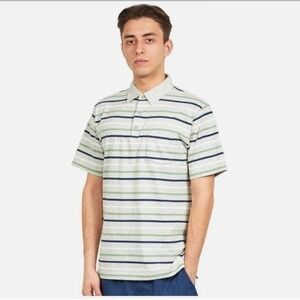 Patagonia Mens L Organic Cotton Gray Striped Squeaky Clean‎ Polo Shirt